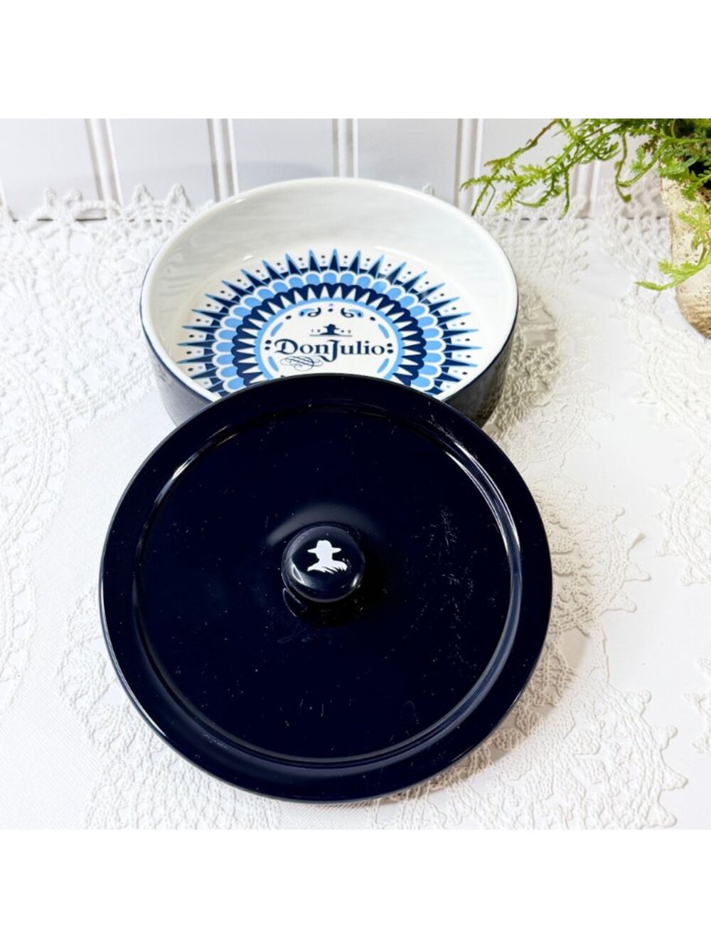 Don Julio 1942 Tequila Salt Rimmer Dish w/Lid Blue White Aztec Design 5.5" Bar - Picture 10 of 10